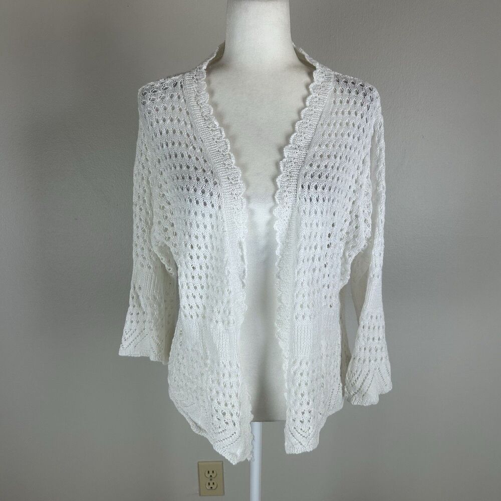 White 3X Lace Topper Kimono Vintage Crochet Peasant Boho Cottagecore Festival